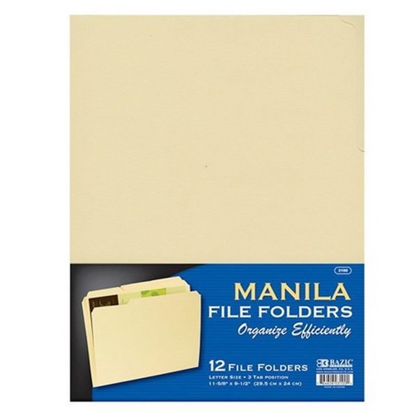 Bazic Products Bazic 3100   1/3 Cut Letter Size Manila File Folder (12/Pack) Case of 48 3100
